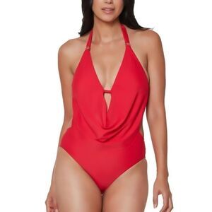 Bar lll Solid Cowlneck One-Piece Swimsuit Red NEW
